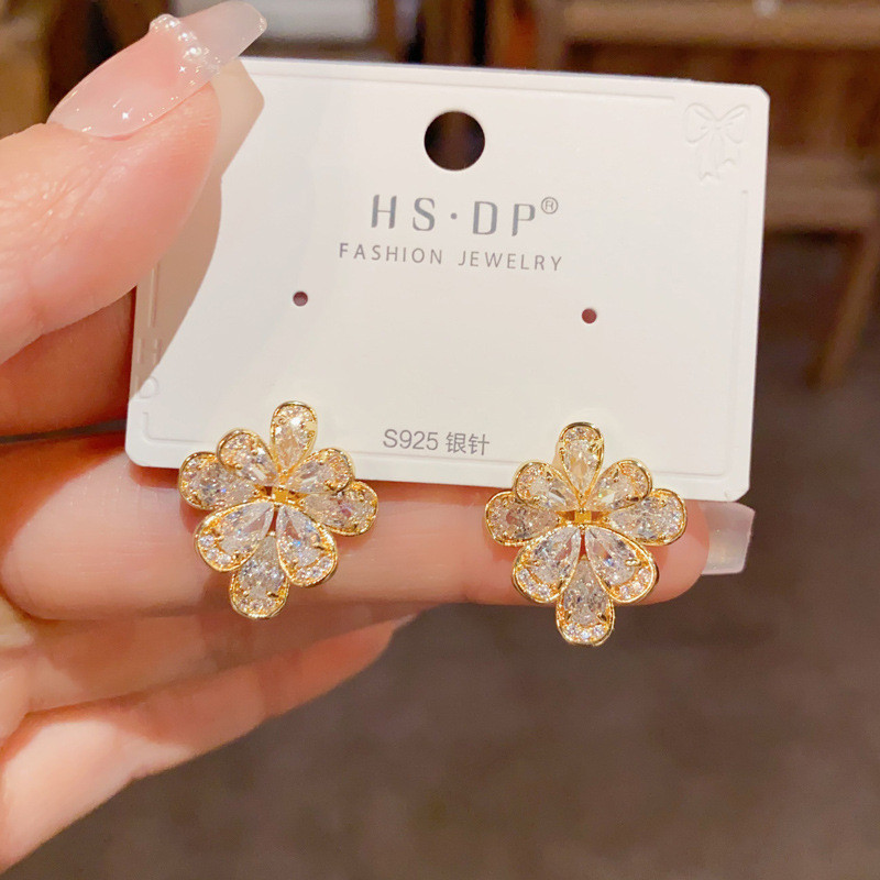 ส925 เงินเข็มประณีตแฟชั่นแสงหรูหราระดับไฮเอนด์รู้สึกดอกไม้อารมณ์ต่างหูที่เรียบง่าย - รูปที่ 6