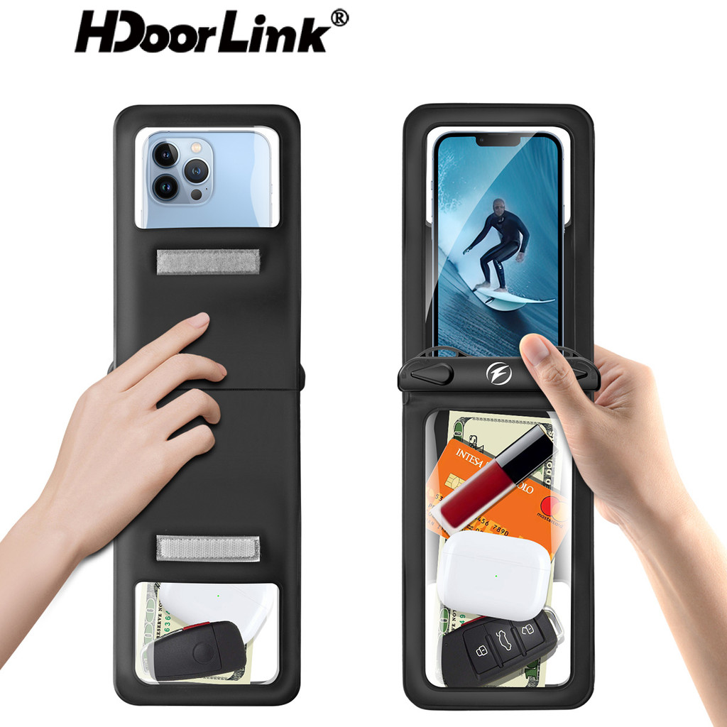 Hdoorlink 2 In 1 กระเป๋าโทรศัพท์มือถือกันน้ําคู่พร้อมเชือกเส้นเล็กกระเป๋าแห้งใต้น้ําสําหรับโทรศัพท์สมาร์ทสําหรับชายหาด