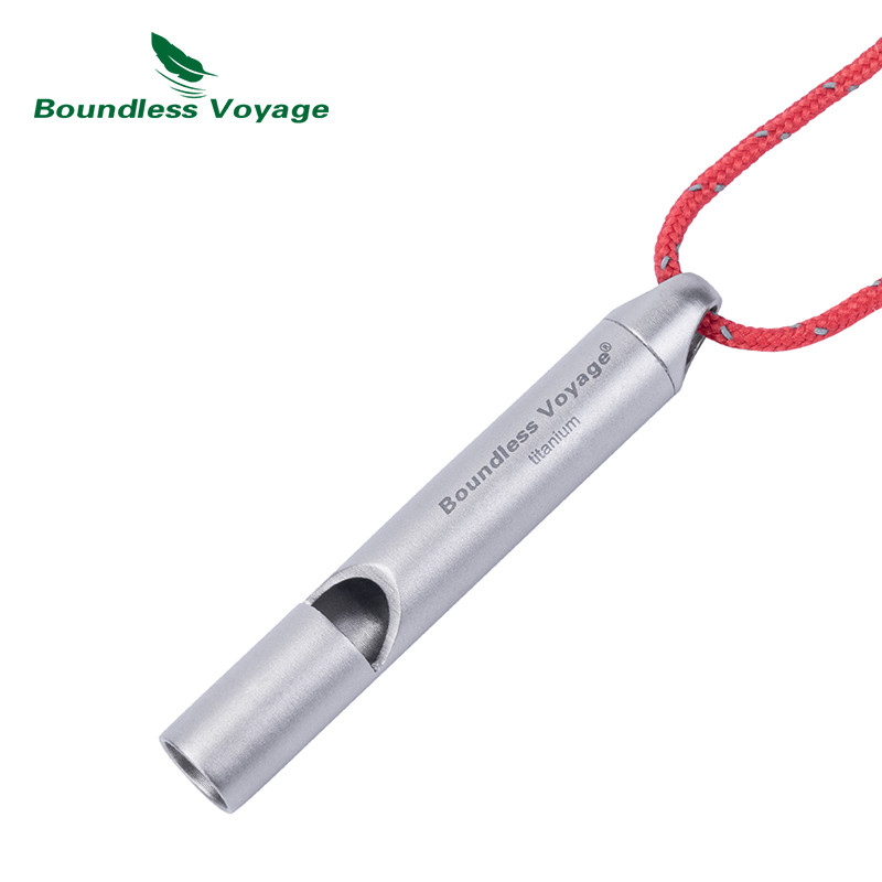 Boundless Voyage ไทเทเนียมนกหวีดฉุกเฉิน Survival ความปลอดภัยนกหวีดพร้อมเชือกเส้นเล็กดังสําหรับการตั้งแคมป์กลางแจ้งเดินป่า Coaches