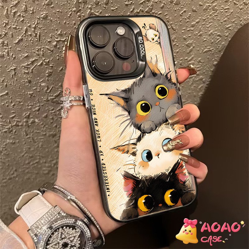 เคสไอโฟน11 สำหรับ iPhone 13 11 15 16 14 12 Pro Max 7 8 16 15 14 Plus XR X XS Max SE 2020 การ์ตูนตลกแมวตัวน้อยน่ารัก