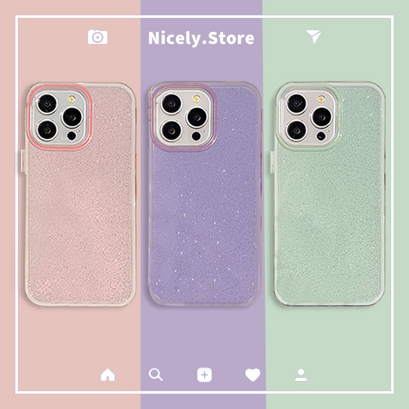 3 in 1 Blingbling สีทึบ Glitter เคสโทรศัพท์สําหรับ iPhone 16 Plus 15 14 13 12 Pro Max 11 Soft TPU ทนสิ่งสกปรกปกหลังปลอก