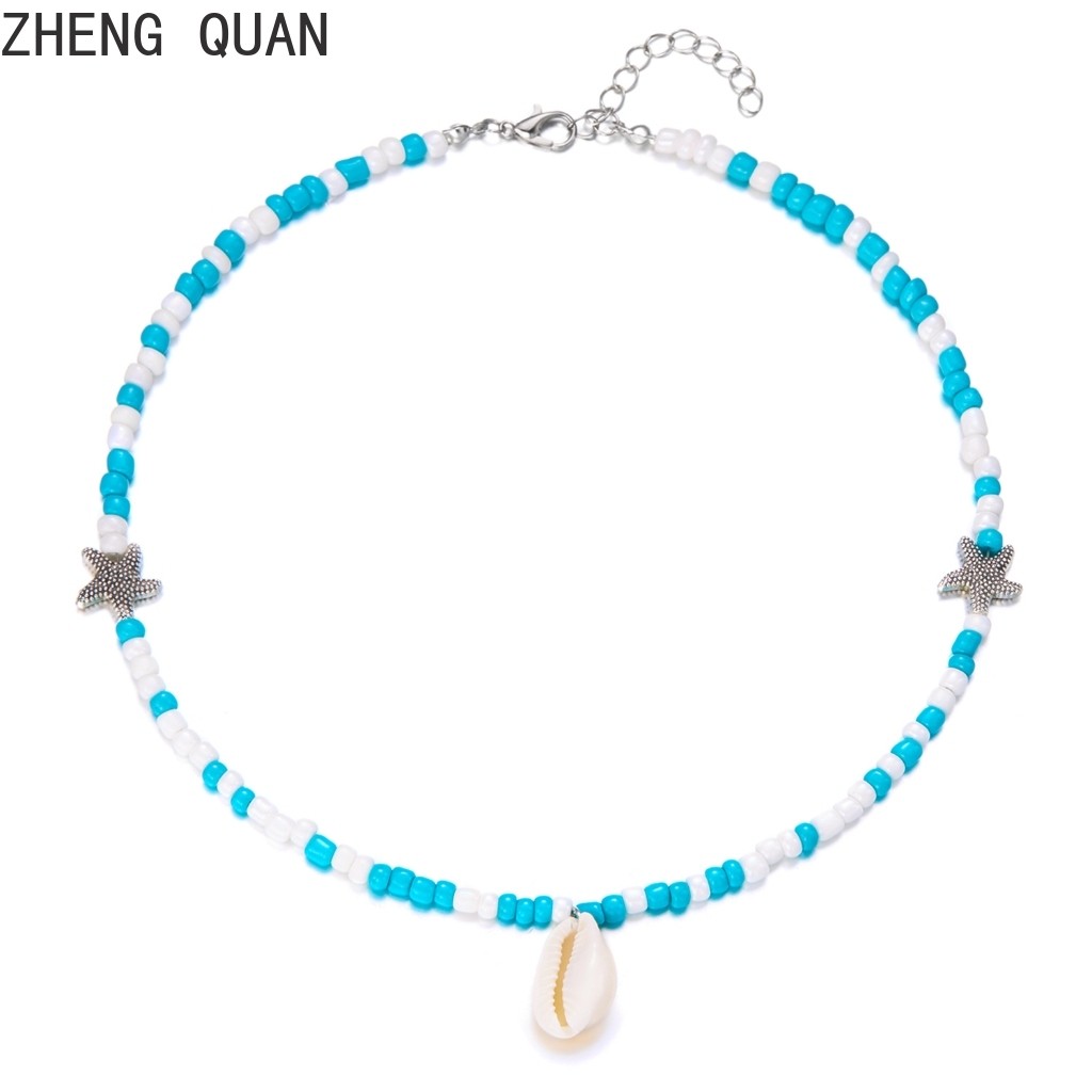 Handmade Sea Star Sea Turtle Shell สร้อยคอสีสันสังข์ปลาดาวลูกปัดสร้อยคอ Pearl Choker Fo ผู้หญิงชายหาดเครื่องประดับแฟชั่นวันหยุดของขวัญ Bohemian - รูปที่ 6