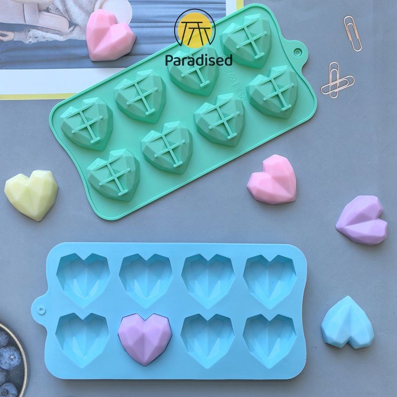 💕แม่พิมพ์ซิลิโคน ช็อคโกแลต วุ้น ขนม เรซิ่นรูปทรงหัวใจเพชร  8 ช่องparadised