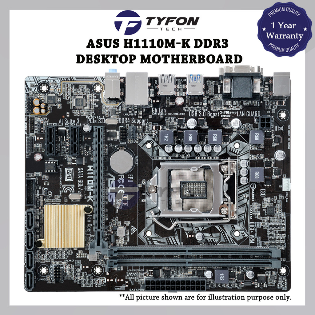 เมนบอร์ดเดสก์ท็อป Asus H110M-K LGA 1151 DDR3 (ตกแต่งใหม่)