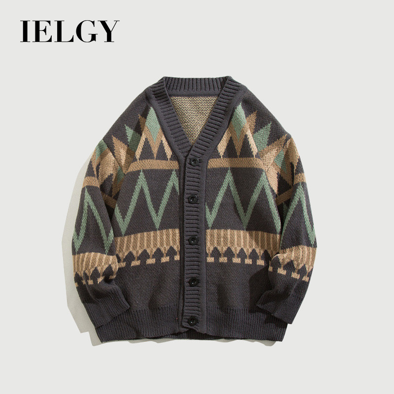 IELGY ฤดูใบไม้ร่วงและฤดูหนาว โวลต์ คอเสื้อกันหนาวผู้ชายความคมชัดสีเสื้อกันหนาวแจ็คเก็ต