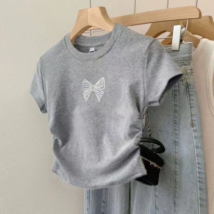 TeeTwoOneสไตล์เกาหลี เสื้อครอป“BOW”ทรงสวย ใส่แล้วพรางหุ่น COTTONเสื้อ baby tee เสื้อครอป