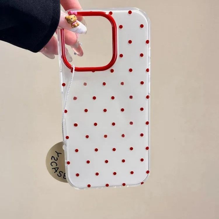 เคสโทรศัพท์ลายจุดกรอบแดง สำหรับ iPhone 16/15 Pro Max/13/12 Pro/12 Pro Plus/13 Pro Max/14 Pro Max/15 