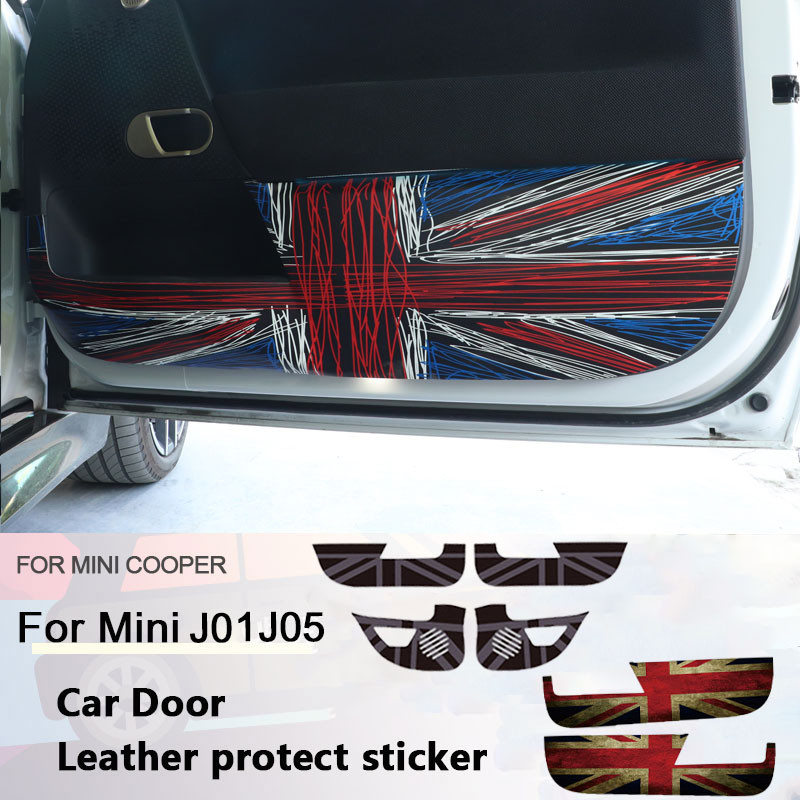 สติกเกอร์หนังสําหรับ Mini J01 J05 รถแผงประตูด้านในป้องกัน Kick ฟิล์มสติกเกอร์สําหรับ Mini อุปกรณ์ตกแ