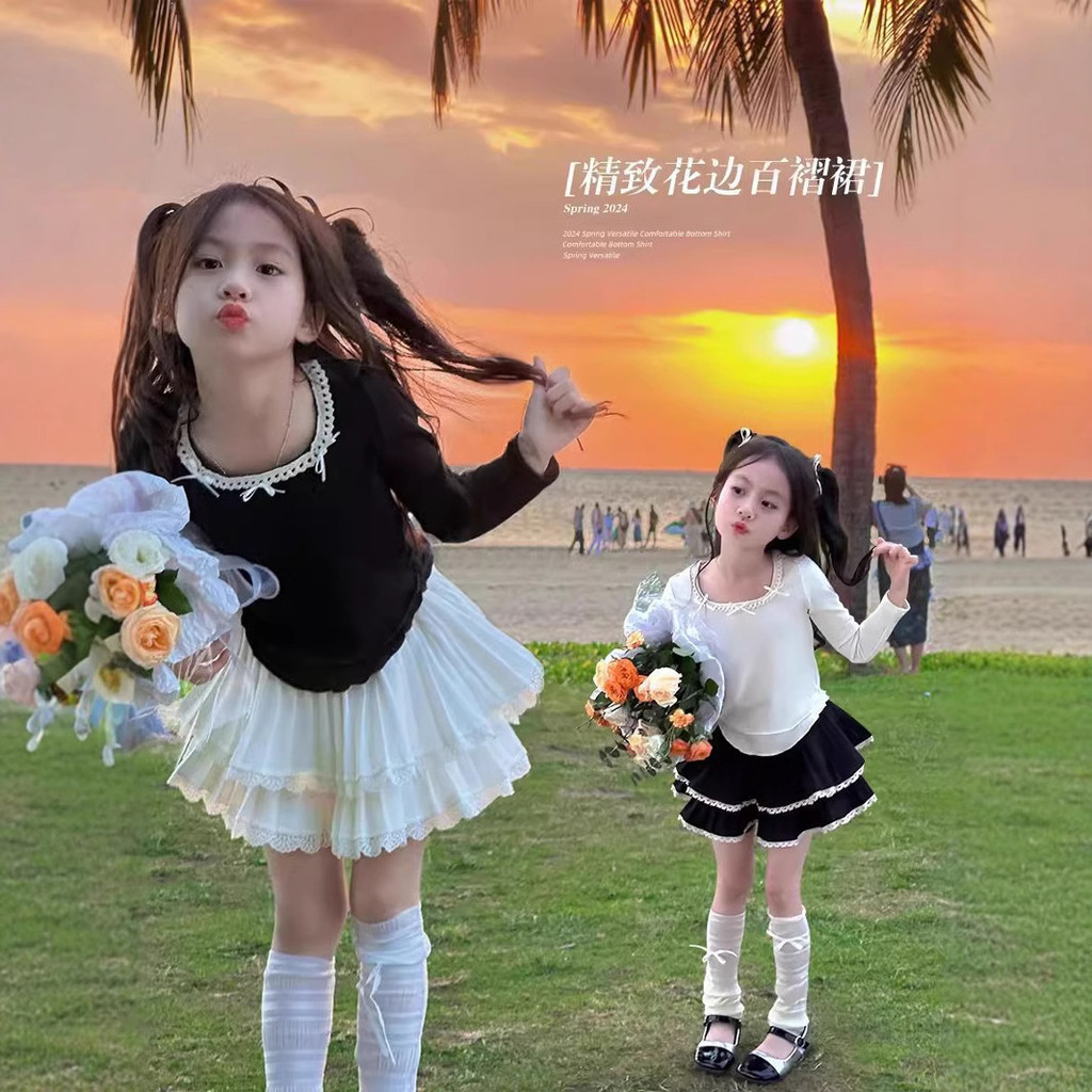 สาวลูกไม้ทาวเวอร์กระโปรงกางเกง ฤดูใบไม้ผลิและฤดูร้อน 2025 เด็กจีบเค้กพองสไตล์ต่างประเทศ