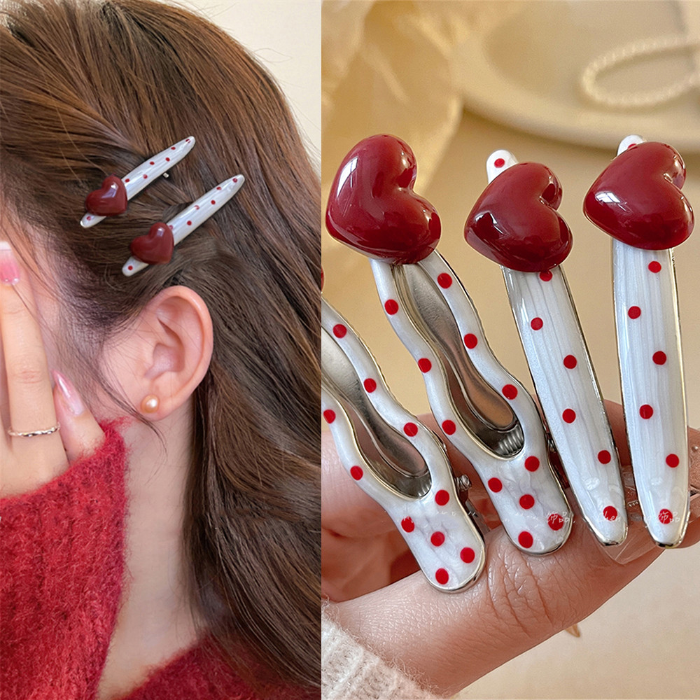 เกาหลีสีแดงสามมิติรักกิ๊บฝรั่งเศสย้อนยุคลายจุดวิลโลว์ใบคลิปสาวสาวหวานด้านเรียบคลิป