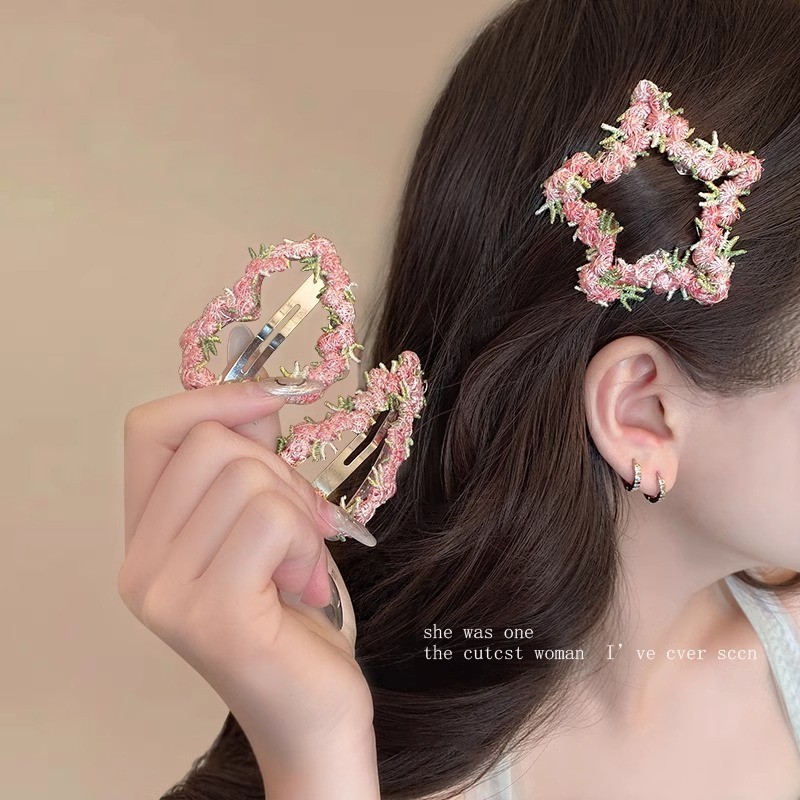 กิ๊บติดผมดอกไม้สีชมพูหญิง 2025 คลิปหน้าม้าบรรยากาศสไตล์ใหม่