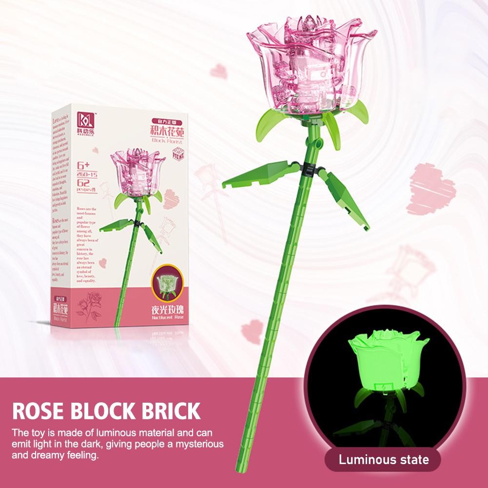 The Luminous Building Block Rose ของเล่น Rose Block ดอกไม้อิฐเครื่องประดับสําหรับแฟน Q3I0