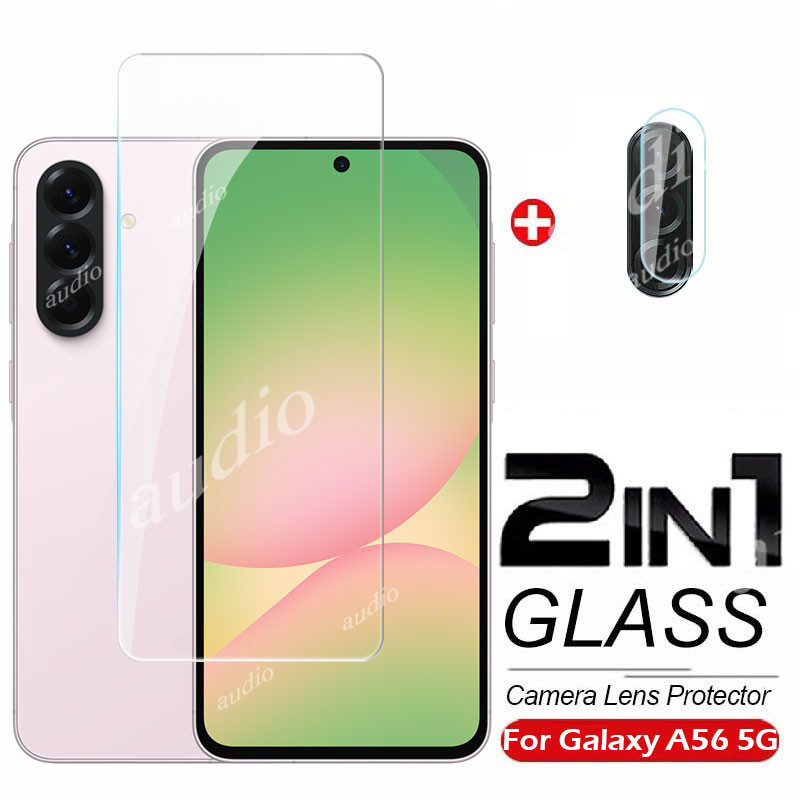 SAMSUNG สําหรับsamsung A56 5G 2in1 กระจกนิรภัยแบบเต็มหน้าจอป้องกันฟิล์มพร้อมกล้องเลนส์Protectorสําหร