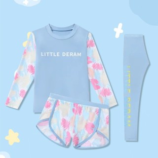 ทีกางเกงขายาวแขนยาวชุดว่ายน้ําเด็กสาวแยกสามชิ้น