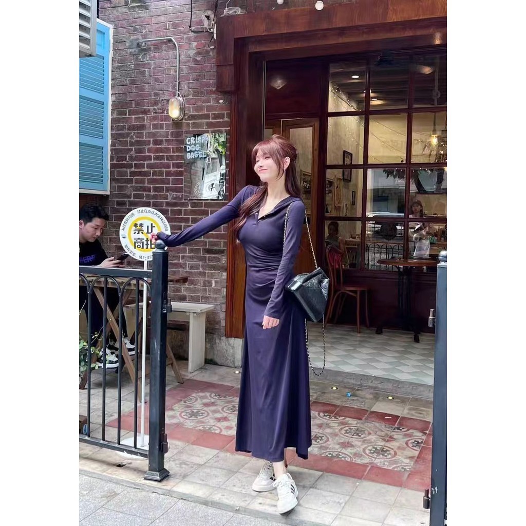 sexy prom dress เดรสสีฟ้า แขนยาว งานพรอม รัดรูป เกาหลี ชุดเดรสยาว ทํางาน  เดรสออกงาน สาวอวบ