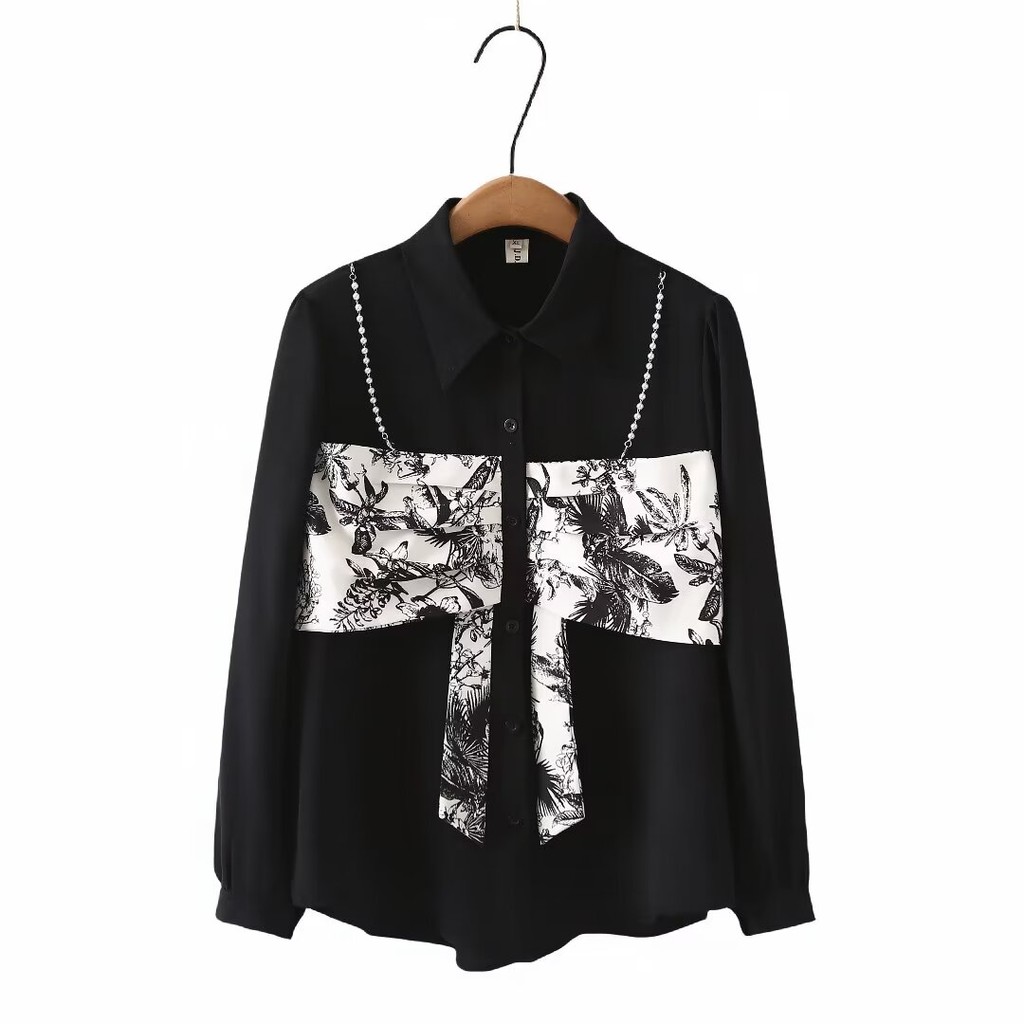 พลัสขนาดผู้หญิง XL-4XL False สองชิ้นสีขาวสีดําเสื้อแขนยาวแฟชั่นปุ่ม A-line Tops ขนาดใหญ่ Elegant Blusas OL ราคา ถูกที่สุด ดีลบีเคเค แกลเลอรีภาพที่ 3