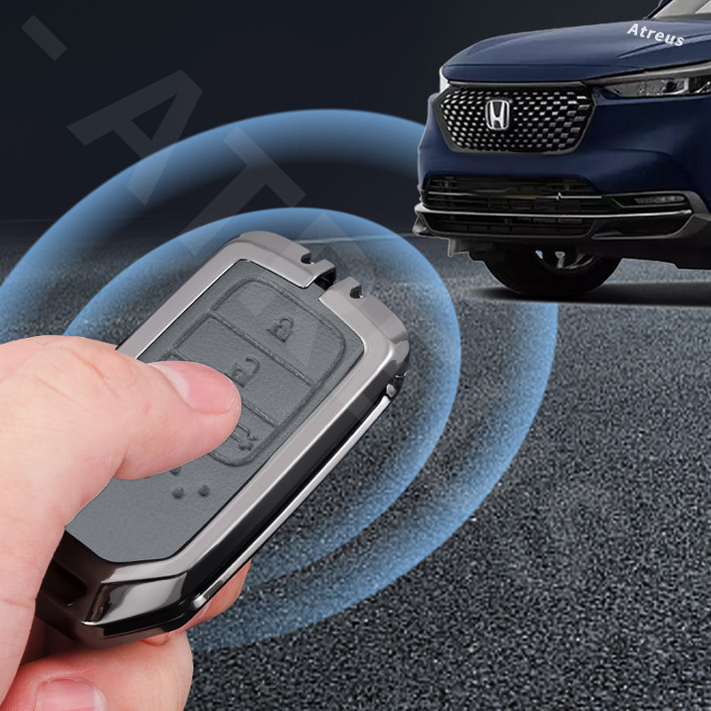 เคสกุญแจเหมาะสำหรับ Honda สีเทา พวงกุญแจ เคสป้องกันรอยกุญแจ หนังโลหะผสมสังกะสีฝาครอบ Full Wrap ฝาครอบกุญแจ สำหรับ Honda civic 11th gen fd fc eg fk HRV Jazz City Mugen Fit Vezel Accord BRV WRV Stream - รูปที่ 7