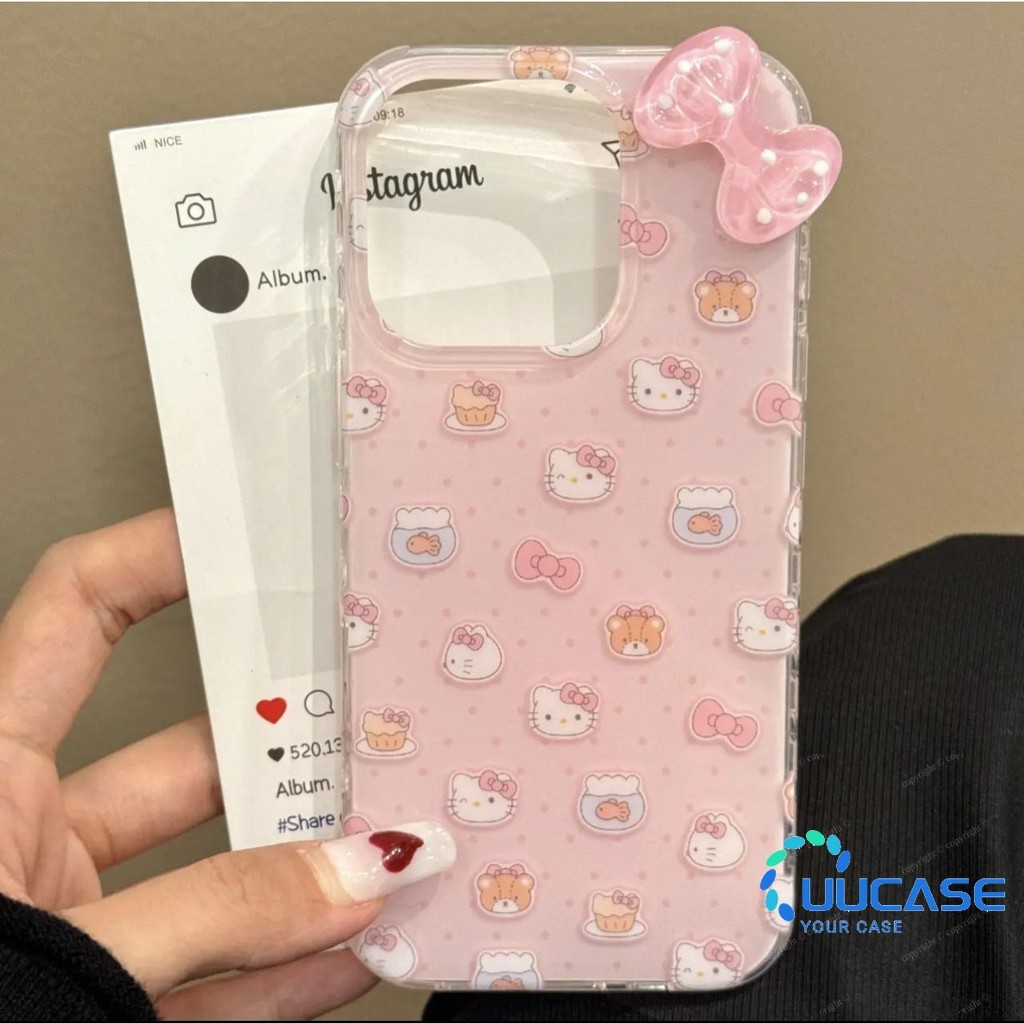 เคสโทรศัพท์สําหรับ IPhone 11 12Pro 13 14Plus 15Pro Max 16Plus 16Pro XR XS Max 7 8Plus สีชมพู Polka Dot Cat Bow สาวหัวใจ Love Stander Anti Drop ฝาครอบโทรศัพท์น่ารักผู้ถือ BB