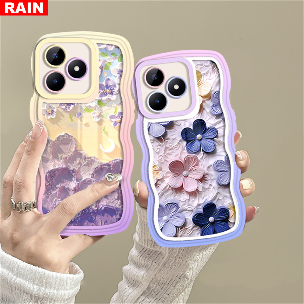 เคสโทรศัพท์มือถือ ลายภาพวาดสีน้ํามัน รูปชายหาด ดอกไม้สีม่วง สําหรับ Realme C53 C67 C55 C51 10 C30 C31 C33 C35 C21Y C25Y C11 2021 C15 C25 C17 C12 C3 C2 8i 7i Realme5 5i 6i 7 Pro Narzo 50A N53