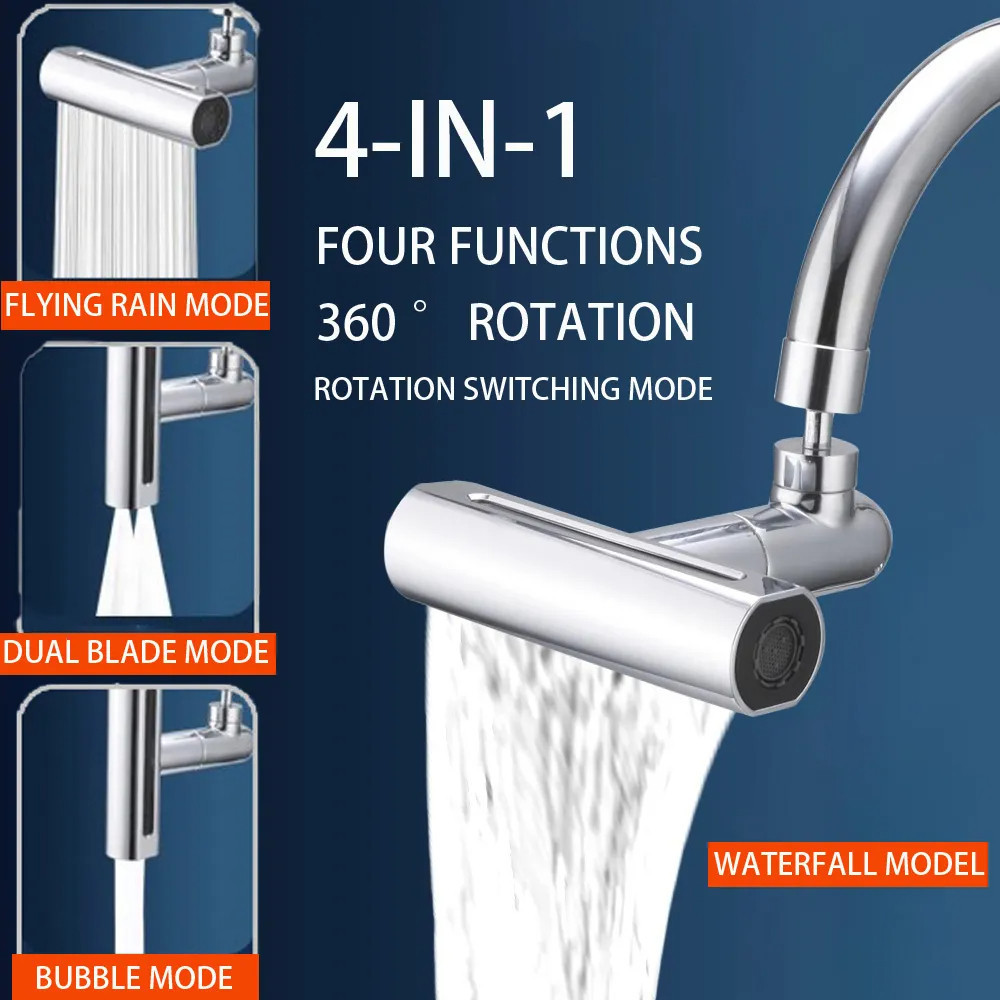 720° 4 in 1 ก๊อกน้ําอ่างล้างจาน หัวฉีดสเปรย์ แรงดันสูง หมุนได้ 4-Function สําหรับอ่างล้างจาน ห้องครัว