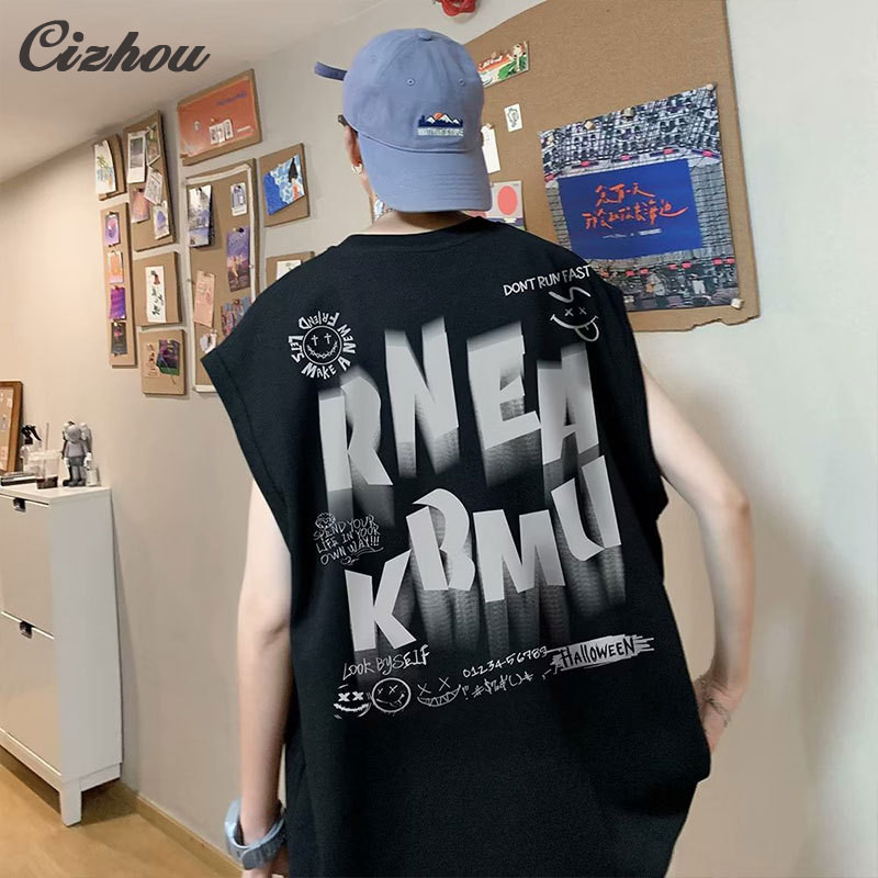 เสื้อยืดแขนกุด ผ้าฝ้าย แบบบาง แฟชั่นฤดูร้อน สไตล์อเมริกัน สําหรับผู้ชาย