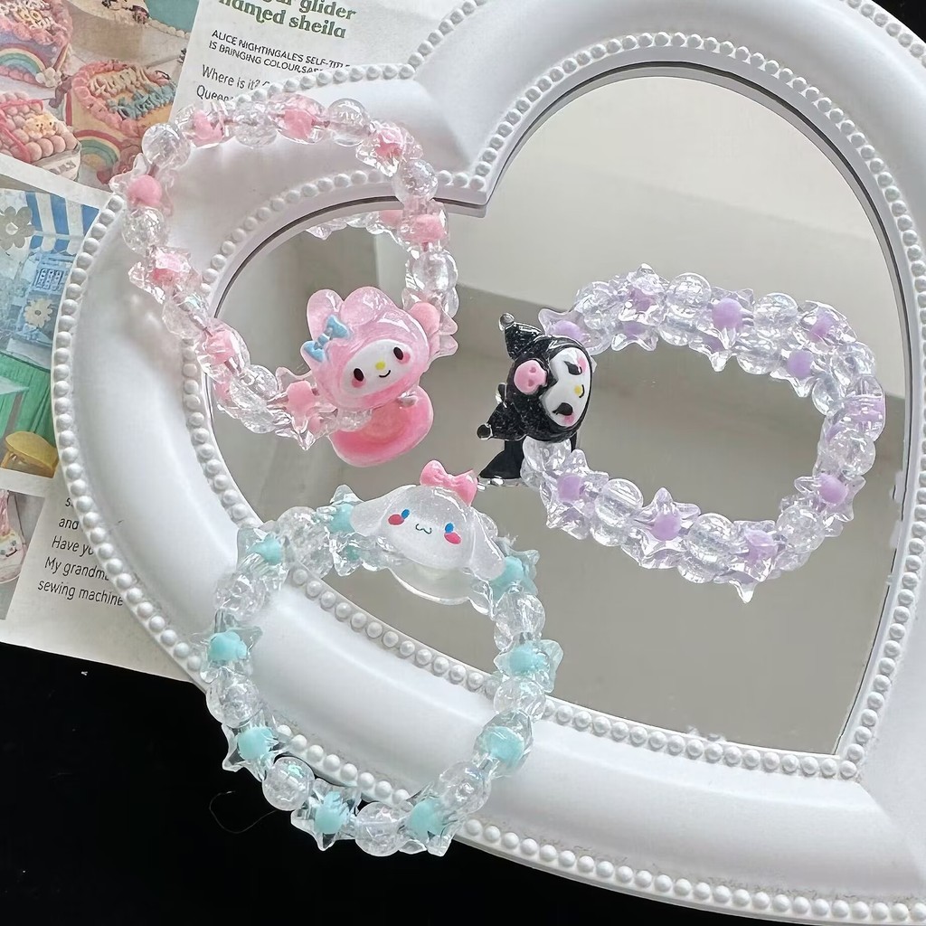 SANRIO 1 ชิ้น ใหม่ การ์ตูน ซานริโอ้ ครีม ดาว สร้อยข้อมือ ยางรัดผม น่ารัก สไตล์สาวหวาน สร้อยข้อมือ เด็ก ยางรัดผม