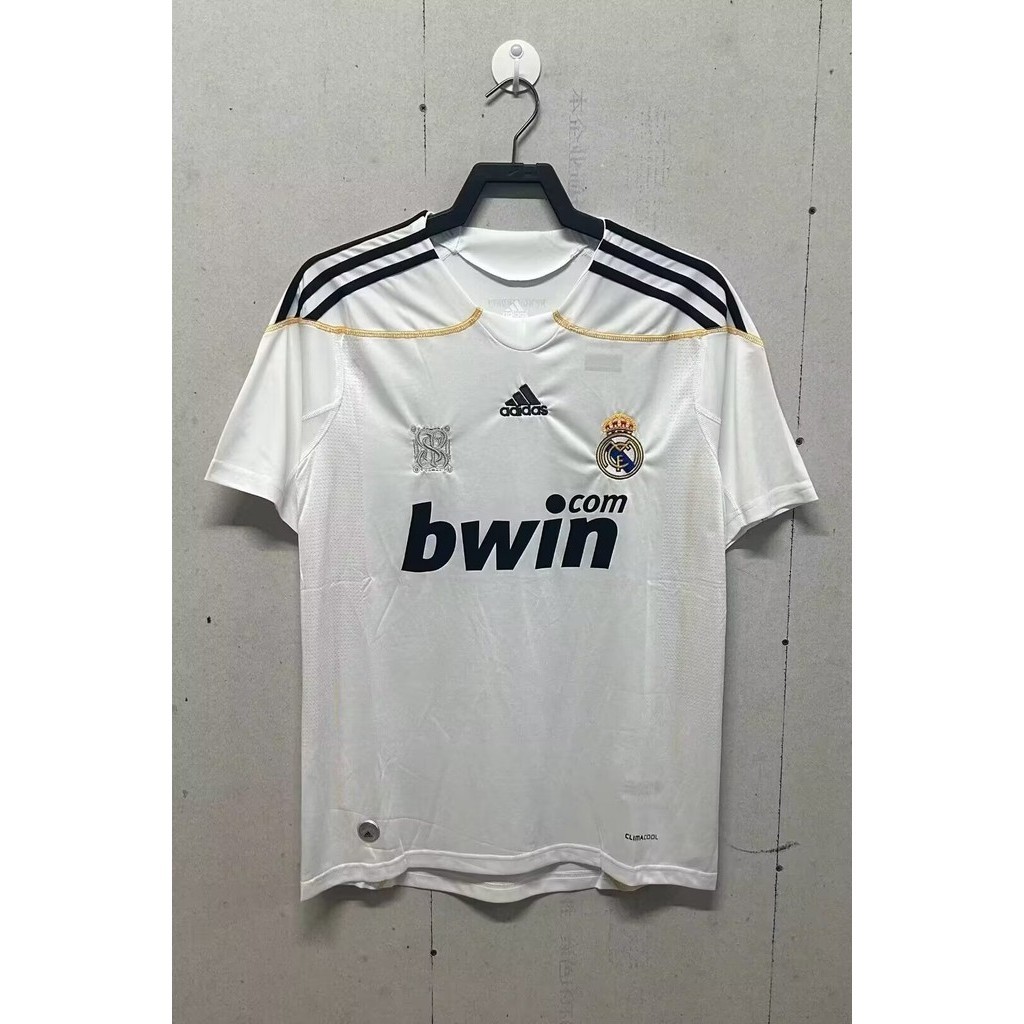 เสื้อกีฬาแขนสั้น ลายทีมฟุตบอล Real Madrid 2009-10 Real Madrid คุณภาพสูง แห้งเร็ว เลือกชื่อได้