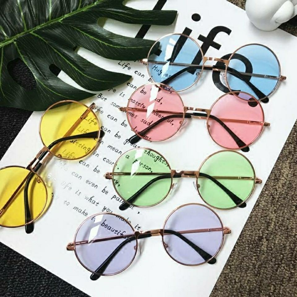 เกาหลี วินเทจ กรอบกลม สีใส ฮาราจูกุ เยลลี่ แว่นตากันแดด แว่นกันแดด คู่ หน้ากลม กรอบเล็ก แว่นกันแดด ผู้ชายและผู้หญิง