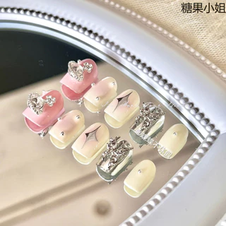 สติ๊กเกอร์ติดเล็บลายดาว หัวใจสีเงินร้อน ดาว พระจันทร์ พร้อมสติ๊กเกอร์ติดเล็บแบบมีกาว