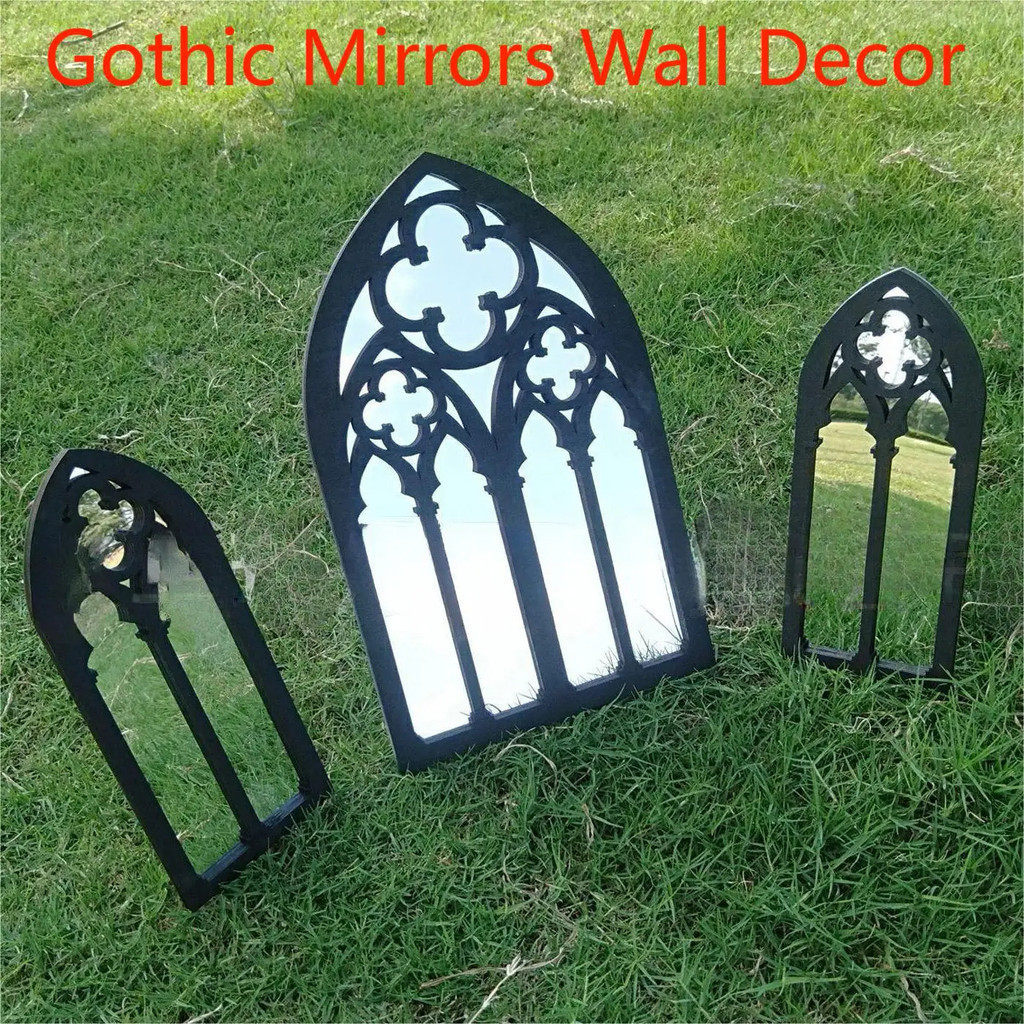 3 Pack Gothic Mirrors Wall Decor Cathedral Arch Frame Tiny Mirror Goth Room Decor Rustic Hanging Dec