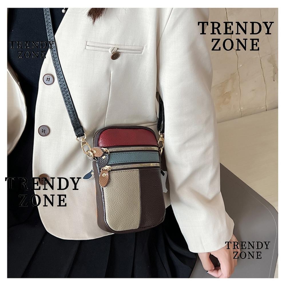 Trendyzone กระเป๋าสะพายไหล่ หนังวัวแท้ แบบนิ่ม มีซิป สุ่มสี สําหรับใส่เหรียญ โทรศัพท์มือถือ