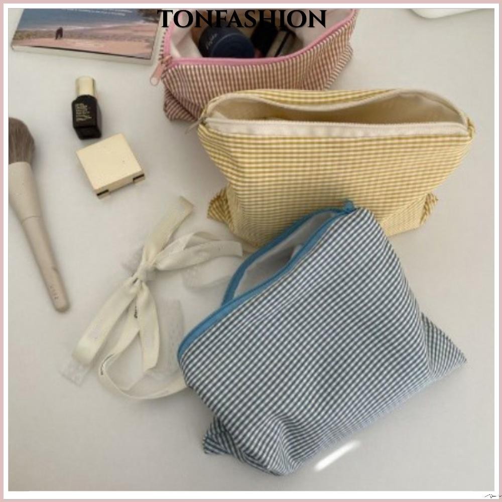 Tonfashion กระเป๋าเครื่องสําอาง ผ้าฝ้ายนิ่ม สีพื้น