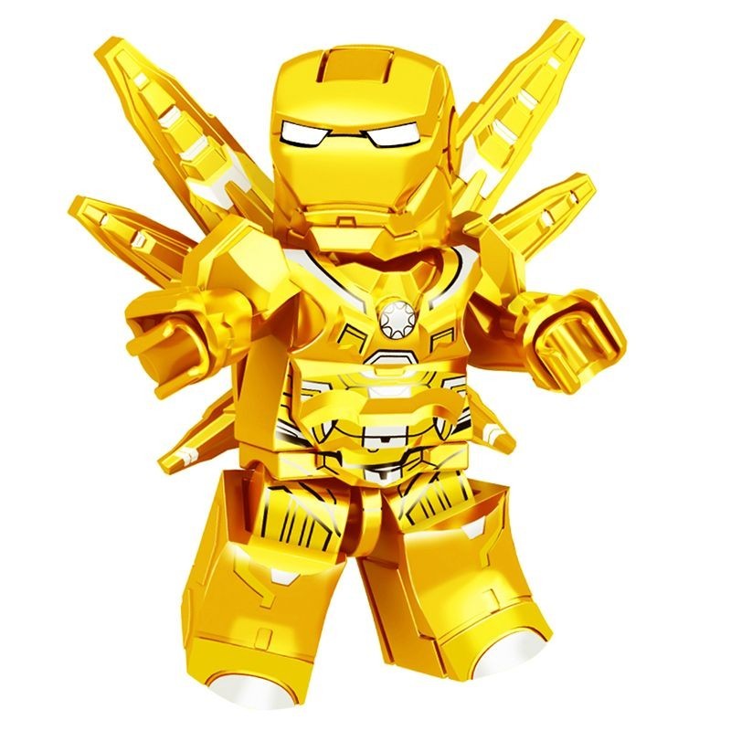 Golden Man Iron Man Mecha Spiderman ใช ้ งานร ่ วมกับ Lego Avengers Marvel ตุ ๊ กตาประกอบบล ็ อกอาคาร QUSJ