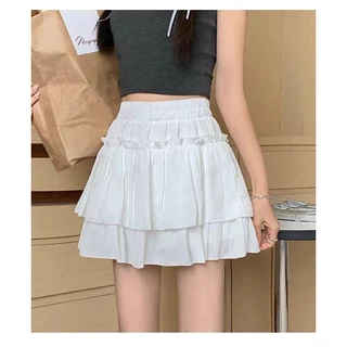 cherryshop🍒พร้อมส่ง กระโปรงสั้น กระโปรงบานผู้หญิง ทรงเค้กเอวยางยืดสไตล์ใหม่ทรงเอเอวสูง สไตล์น่ารัก ใช้งานได้หลากหลาย