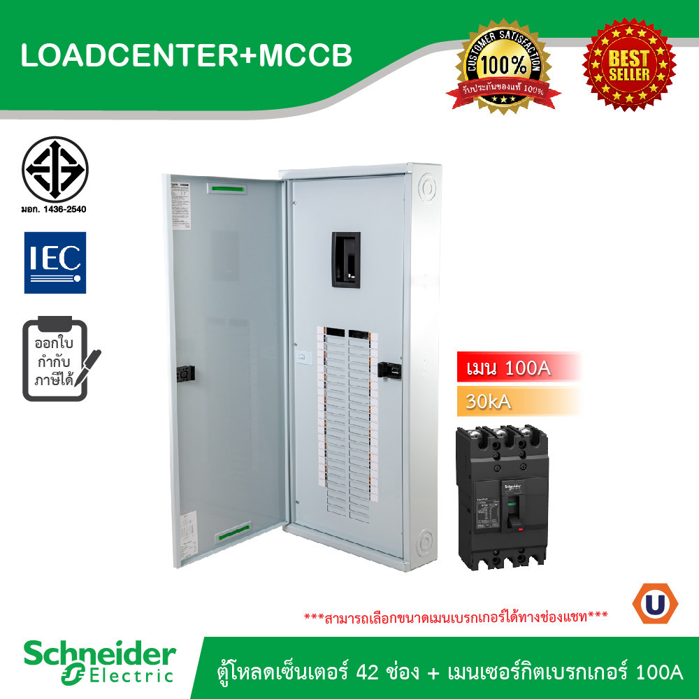 Schneider ตู้โหลดเซ็นเตอร์ 42 ช่อง + เมนเซอร์กิตเบรกเกอร์(MCCB) 100A รหัส QO3-100EZ42G/SN+EZC100H310