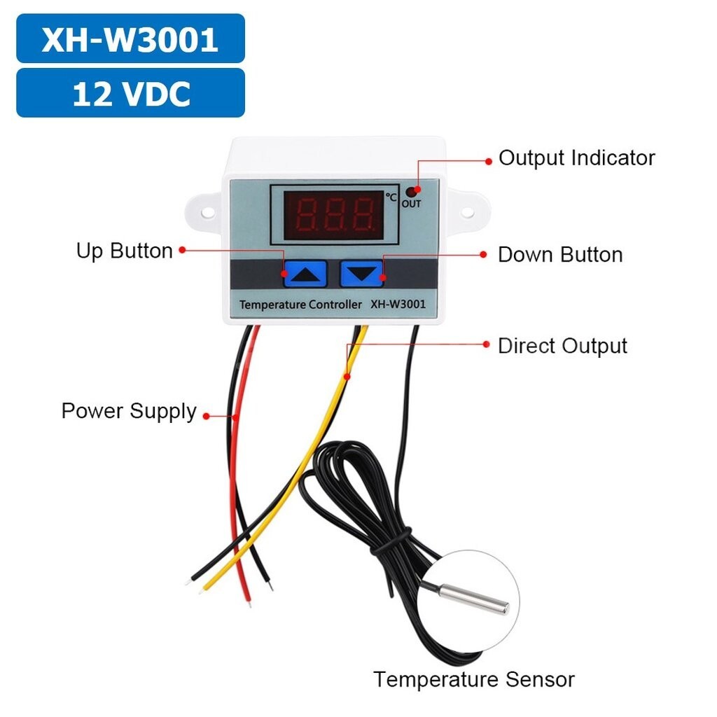XH-W3001 12VDC เครื่องควบคุมอุณหภูมิ Digital Temperature Controller Thermostat Switch Probe