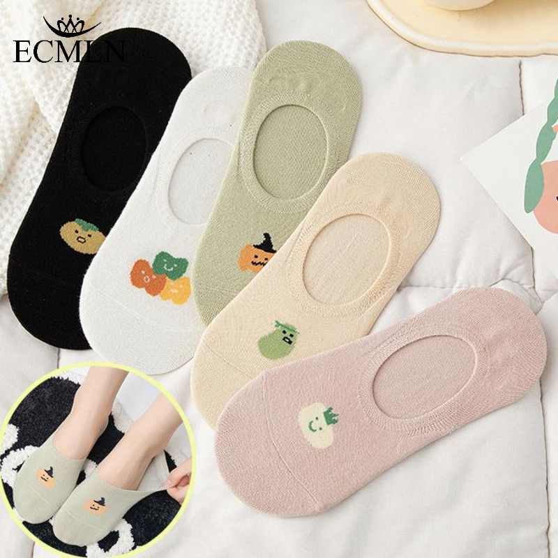 Ecmln ผู ้ หญิงการ ์ ตูนน ่ ารักถุงเท ้ าตัดต ่ ําบางลื ่ นถุงเท ้ าที ่ มองไม ่ เห ็ น