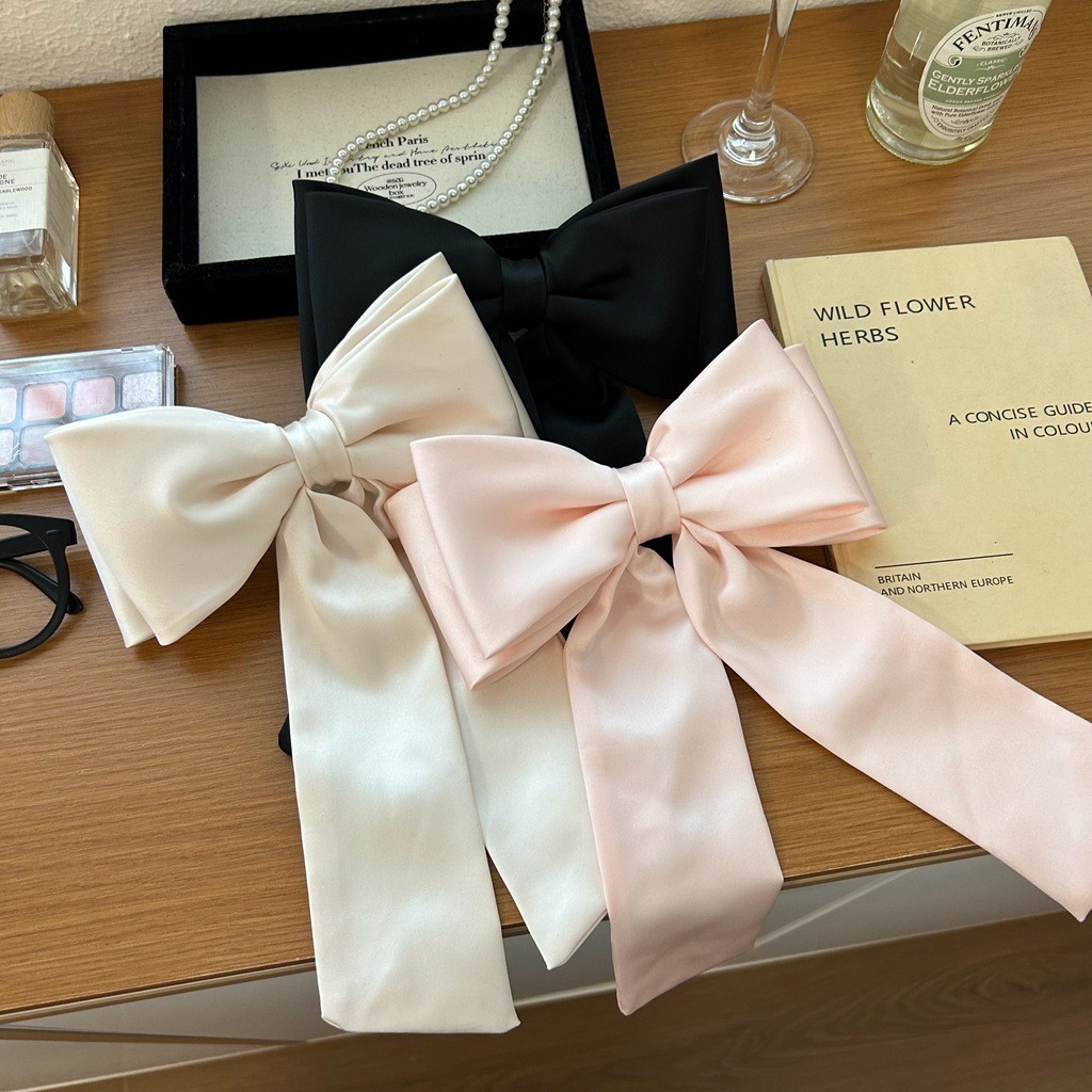 เกาหลีอารมณ ์ สไตล ์ ใหม ่ ซาตินขนาดใหญ ่ Double-Layer Bow Streamer ฤดูใบไม ้ ผลิคลิปกลับหัวคลิปผม Elegant คลิปด ้ านบนหญิง