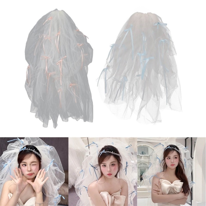 WIT Studded Bows เจ้าสาว Veil Headscarf เจ้าสาว Headpiece เจ้าสาว Photo Props