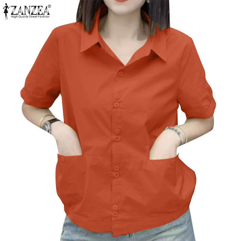 Zanzea เสื ้ อเชิ ้ ตแขนสั ้ นลําลองแขนสั ้ นผู ้ หญิงเกาหลี