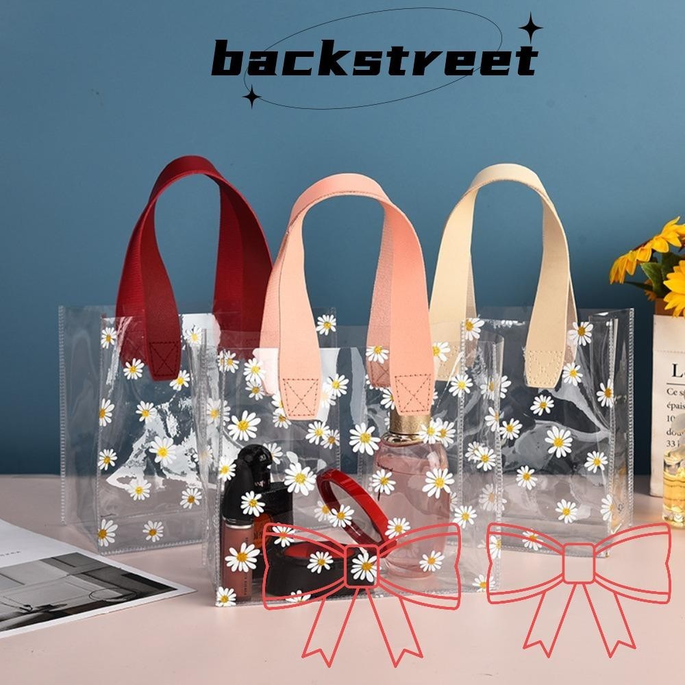 Backstreet ถุงช ้ อปปิ ้ งโปร ่ งใส , Little Daisy Handle Tote Bag , Brand Transparent PVC Waterproof Storage Bag