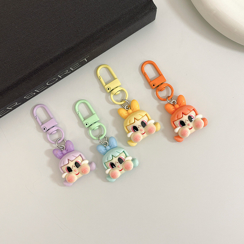 The Powerpuff Girls Doll Key Chain Resin Small Key Rings Bag Doll Pendant Cartoon Car Keychain Accessories