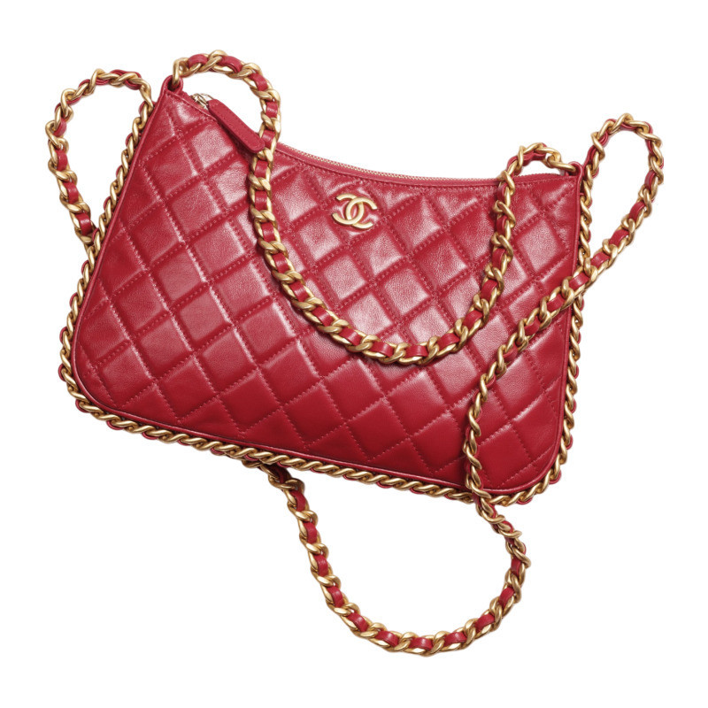 Chanel/Chanel Women's Bag Hobo Grande Red Lambskin Large Shoulder Stray