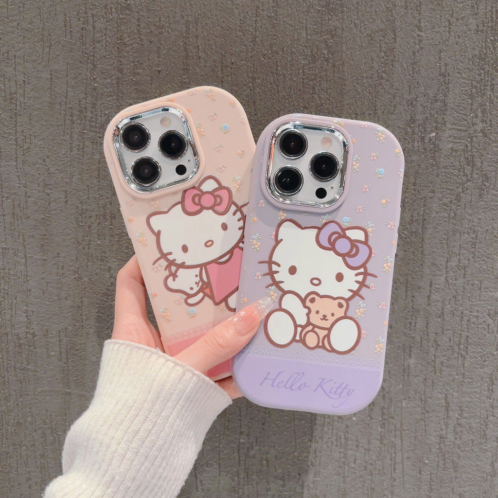 เคส iphone hone 12 13 PRO 14 15 plus 15 PRO MAX IP7P IPXS MAX IP11 การ์ตูนน่ารักแมวขั้นสูงเลนส์โลหะกรอบเคสโทรศัพท์ TPU แบบนุ่ม