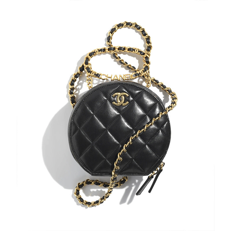 Chanel/Chanel Women's Bag BORSA ROTONDA PICCOLA Classic Lambskin Gold Metal Logo Buckle Single Shoulder Crossbody Roundc
