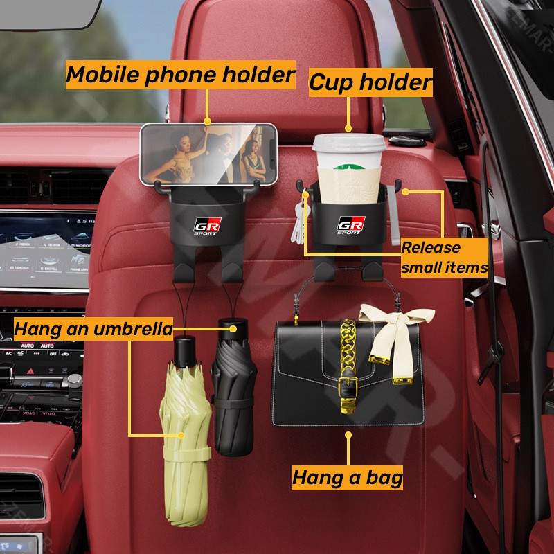 ตกแต่งบ้าน Toyota GR Sport Car Seat Back Water Cup Holder Hook Car Storage Box Phone Holder Multifunctional Car เครื่องดื่ม Rack Hook Storage Accessories for Agya Raize Calya Avanza Veloz ส่งด่วน สั่งเลย