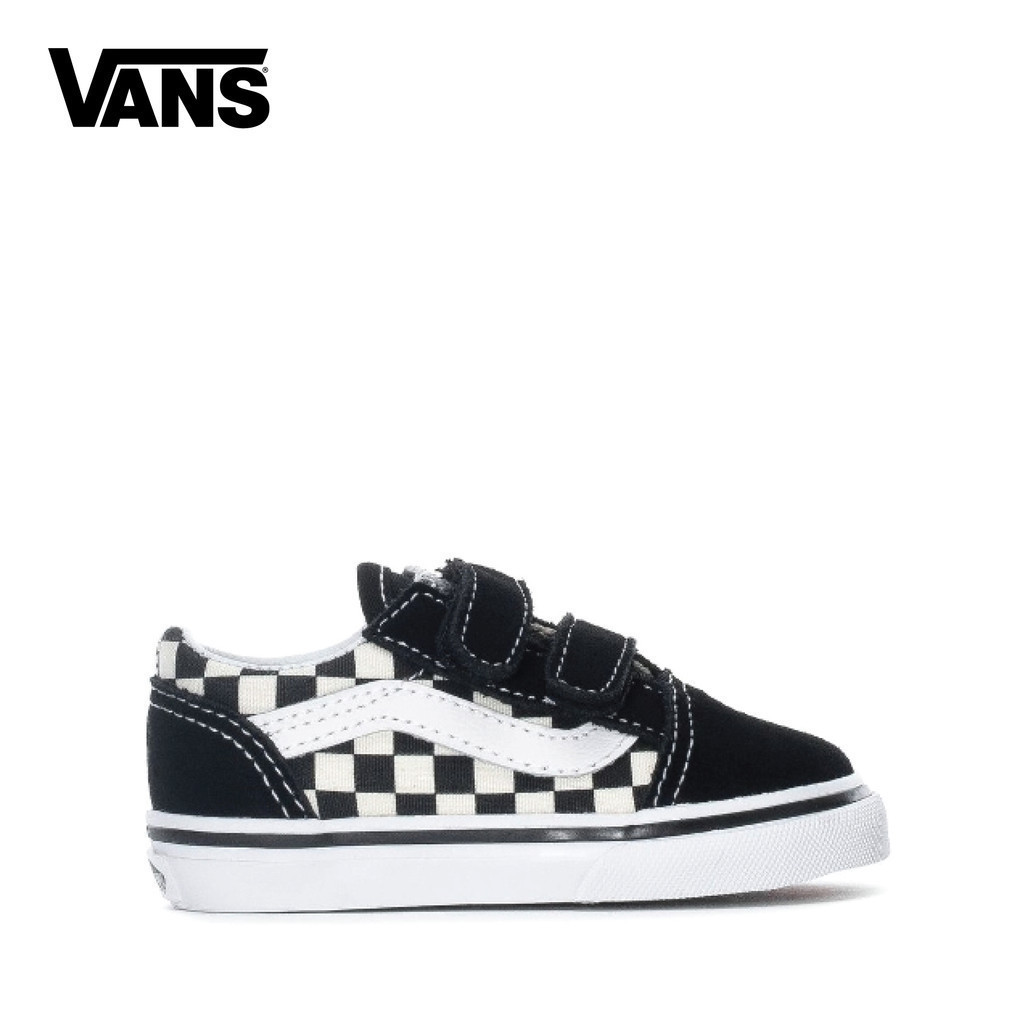 Vans Kid 's Old Skool V Primary Check Shoes - สีดํา/White