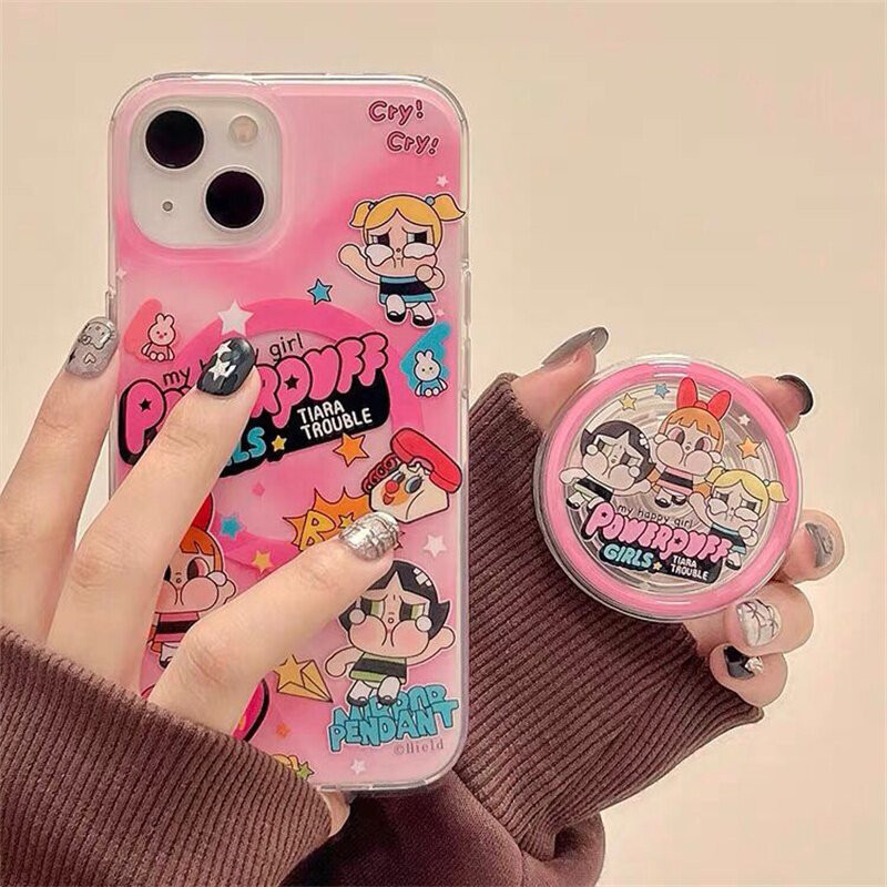 แม่เหล็กไร้สายกรณีการ์ตูน POP MART Crybaby Powerpuff Girls Soft Case สําหรับ iPhone 11 12 13 14 15 Pro MAX Plus 8 7 Plus XR X XS MAX กันกระแทก Clear TPU Cover