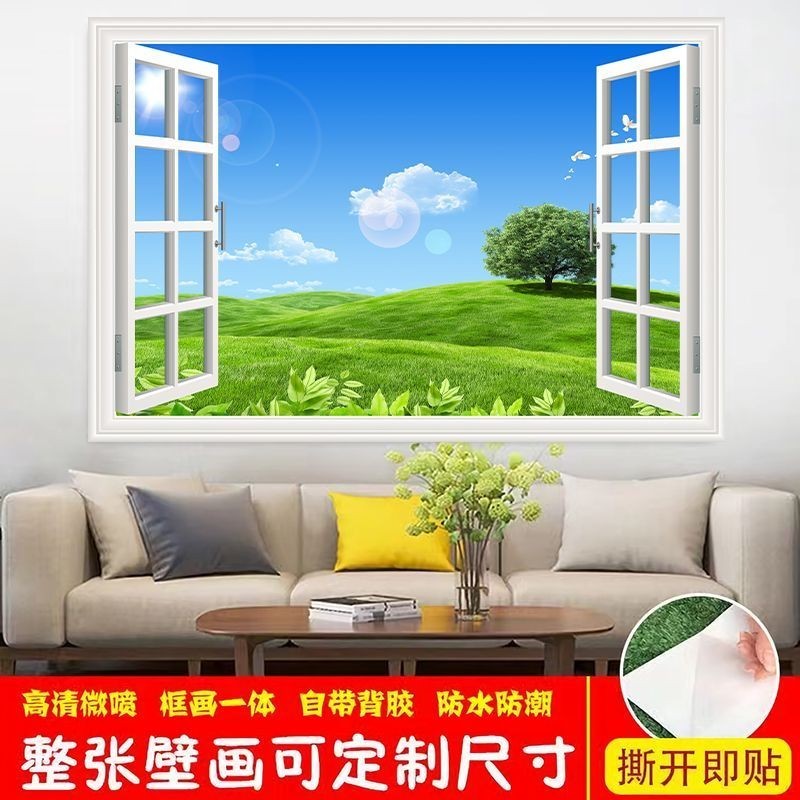 ที ่ กําหนดเองปลอมหน ้ าต ่ างสีเขียวทุ ่ งหญ ้ าภูมิทัศน ์ ธรรมชาติ 3d ภาพจิตรกรรมฝาผนังวอลล ์ เปเปอร ์ สําหรับห ้ องนั ่ งเล ่ นโซฟาทีวีพื ้ นหลังกระดาษตกแต ่ งบ ้ าน