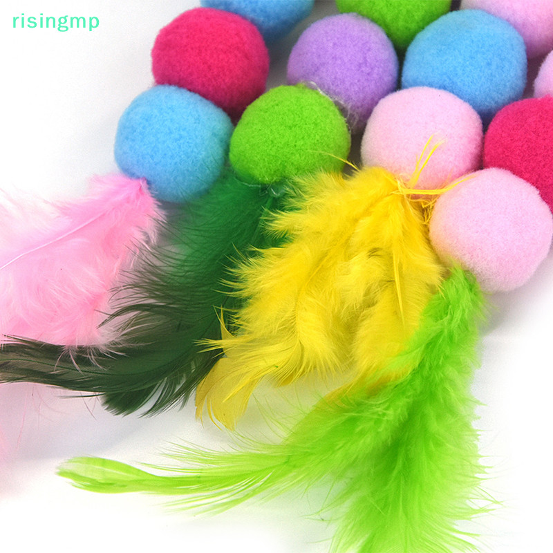 [risingmp ] แมวตลก Stick เปลี ่ ยนหัว Rain Caterpillar Feather Stick ของเล ่ นแมวตลกแมวสีสันสดใส Plush Ball เปลี ่ ยนหัว